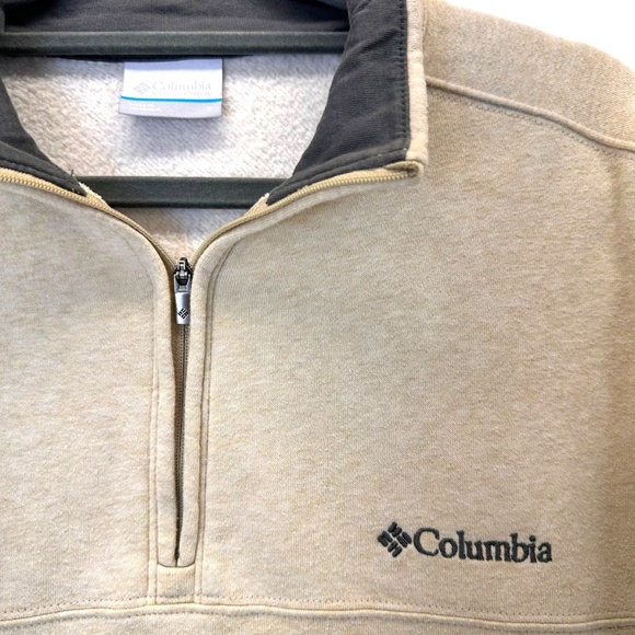 Columbia Hart Mountain Sweatshirt Mens Small Beige Fleece 1/4 Zip Pullover - Picture 3 of 7